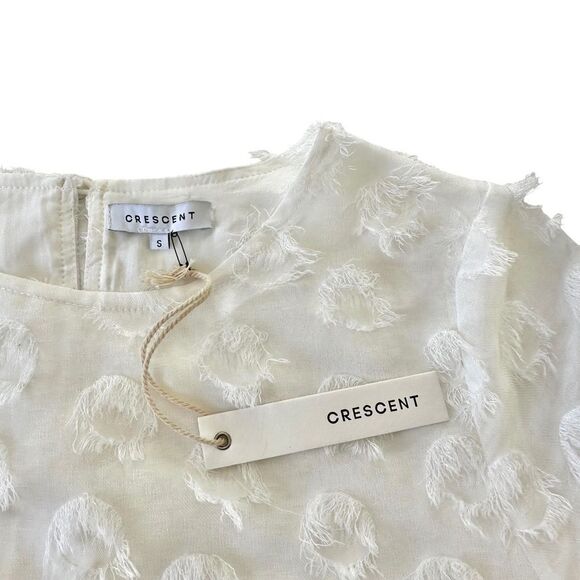 NWT‎ Crescent Eyelash White Babydoll Long Sleeve Semi Sheer Mini Dress, Small - Picture 11 of 13